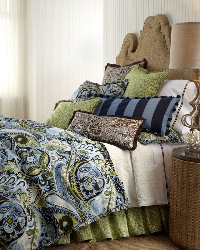 Blue and green bedding
