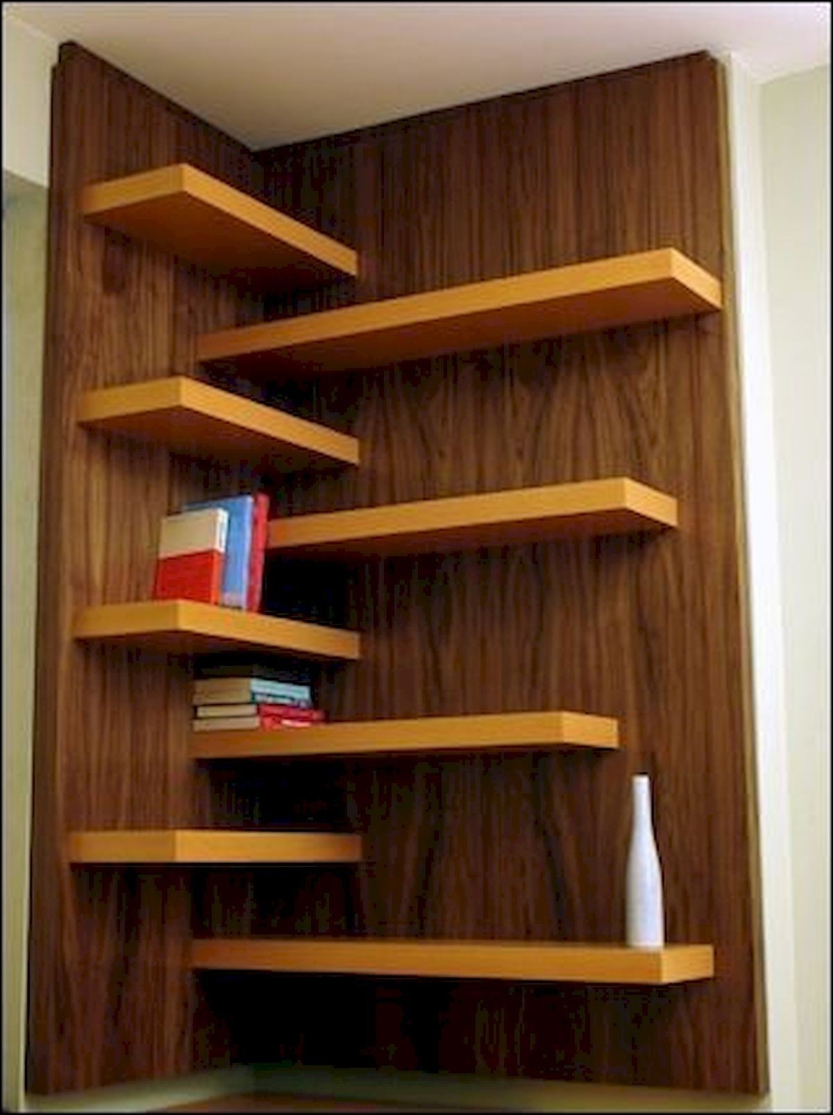 Corner wooden shelves