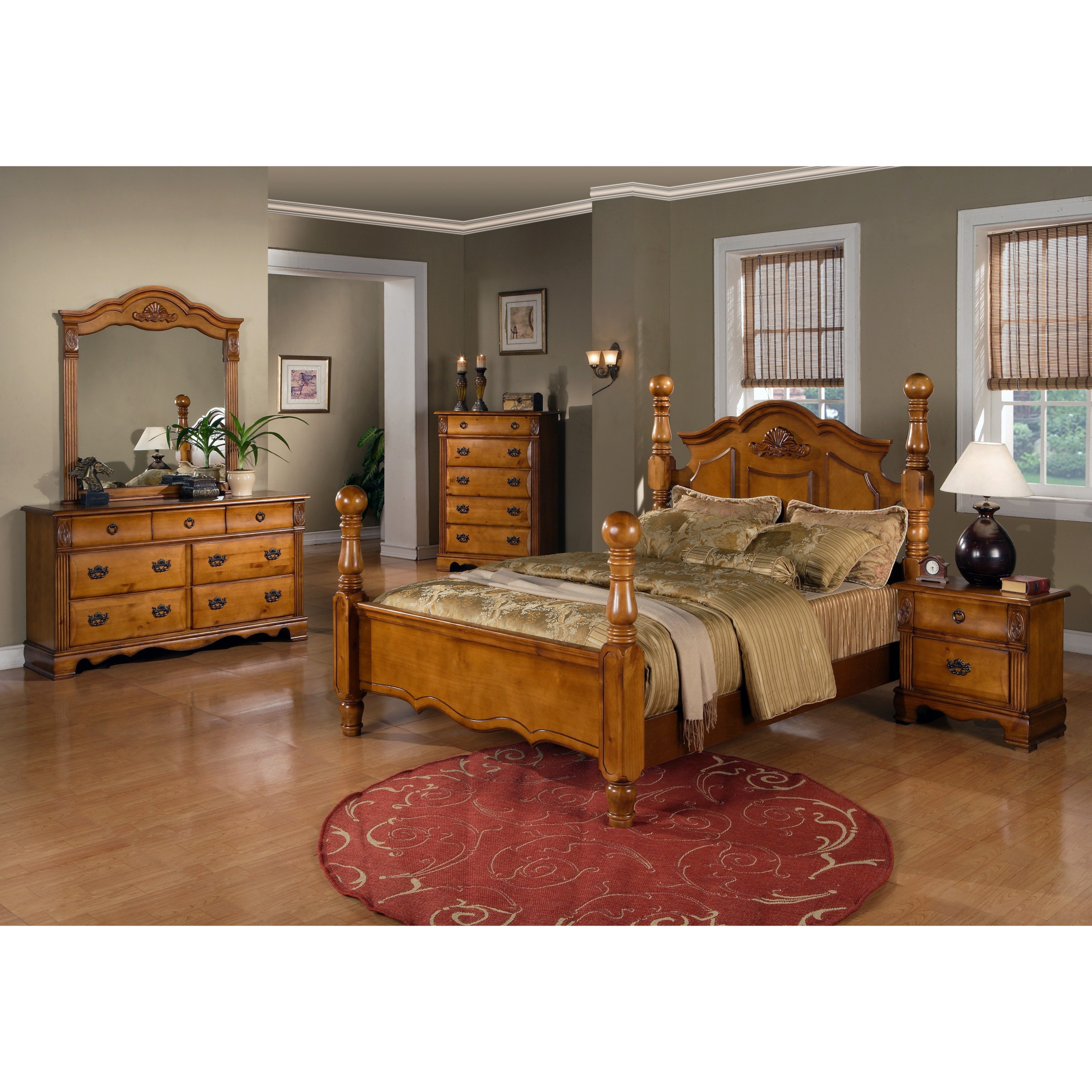 Four Poster Bed King Size Platform Bedroom Set Solid Wood Modern Furniture