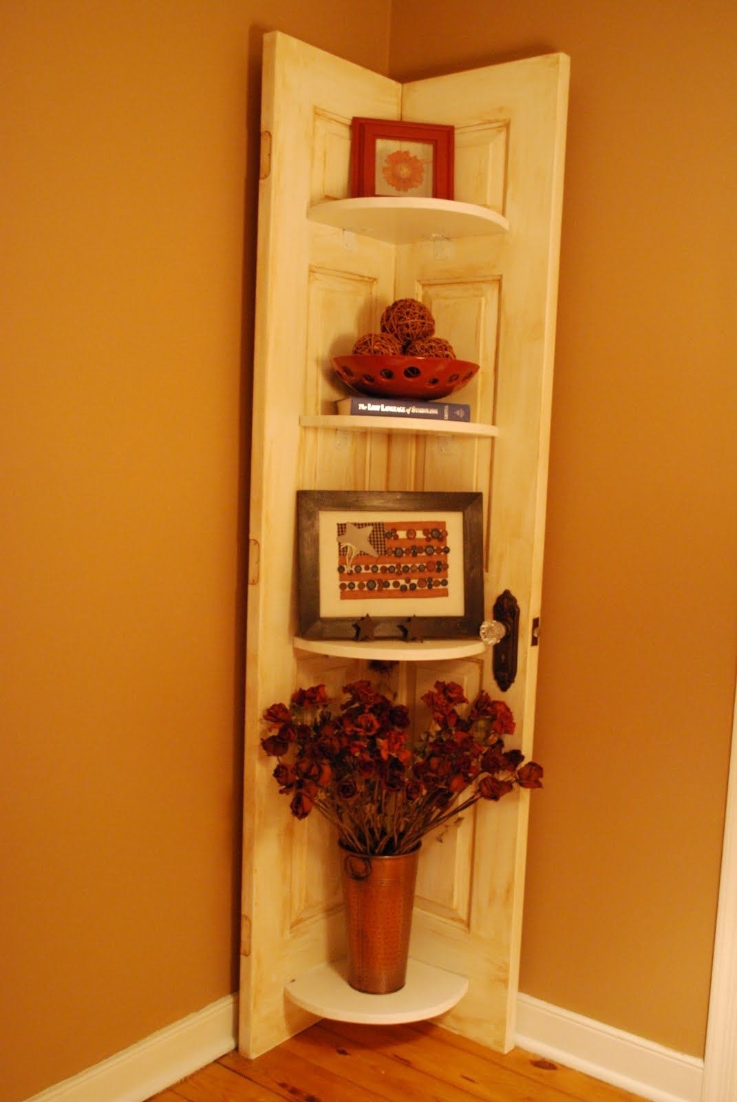 Repurposed existing door with shelves a nice conversation piece restore
