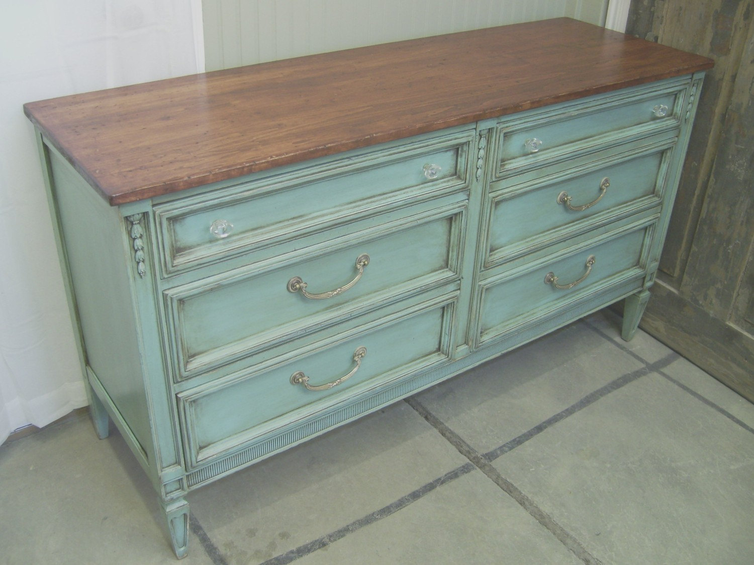 Shabby aqua painted vintage dresser