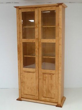 Solid Birch Wood Doors Glass Display Cabinet Shelves Bookcase New Wooden