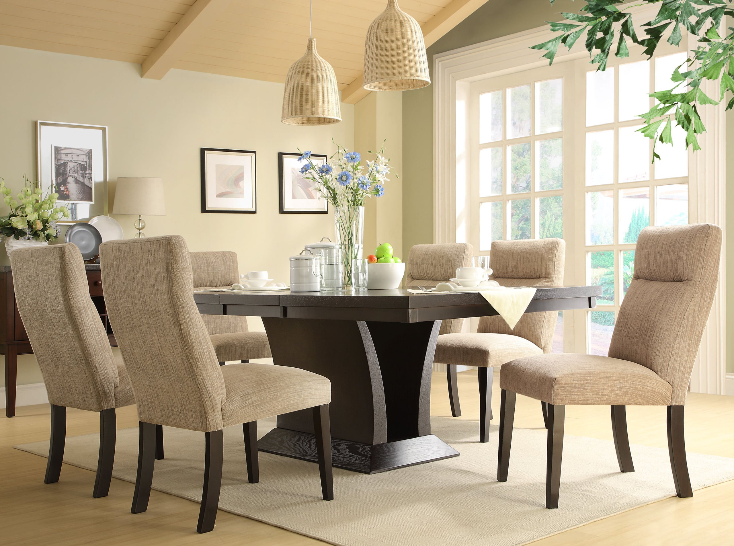 Tribecca Home Charles Espresso 7 Piece Contemporary Dining Set