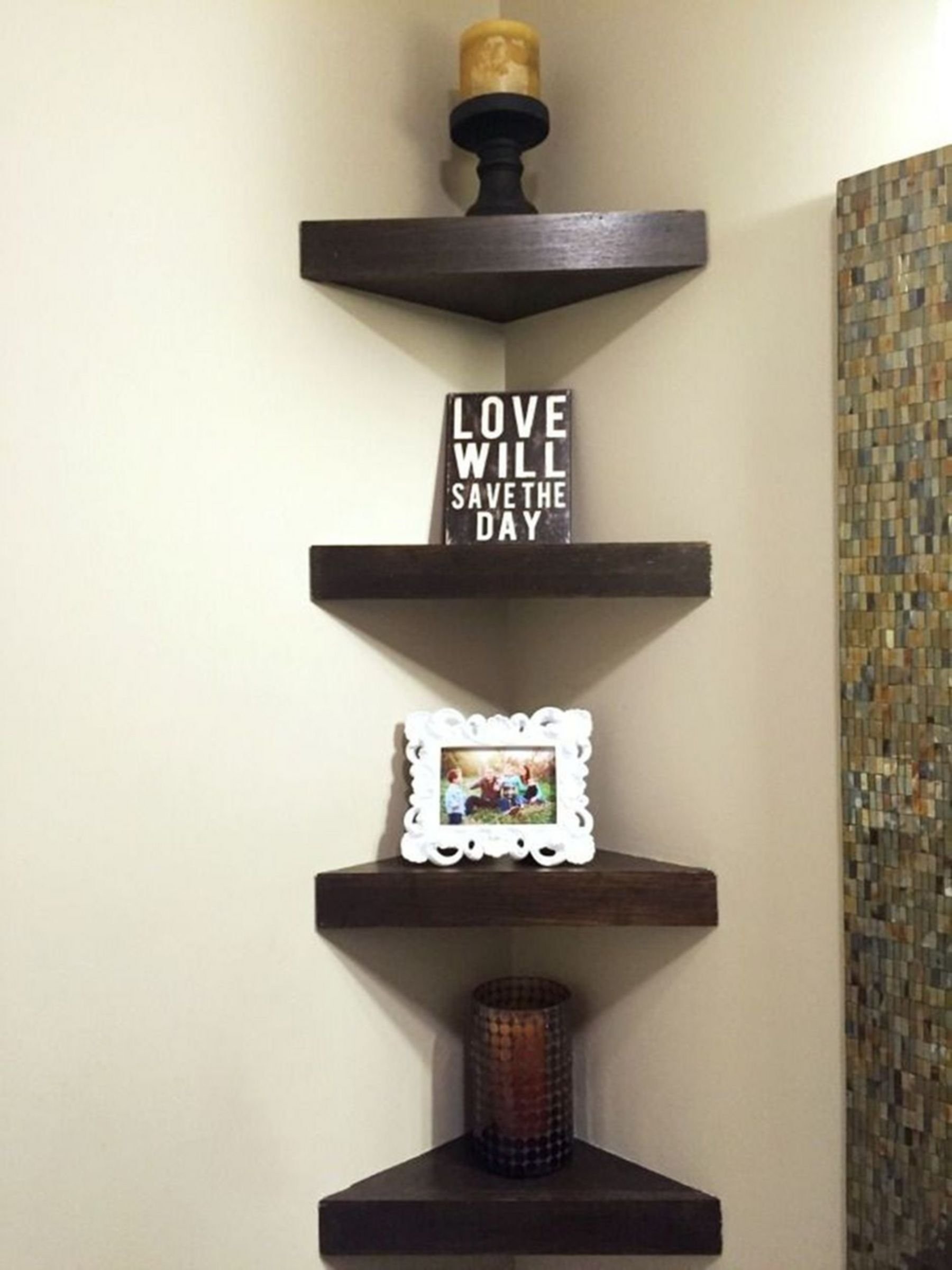 Wooden corner shelves
