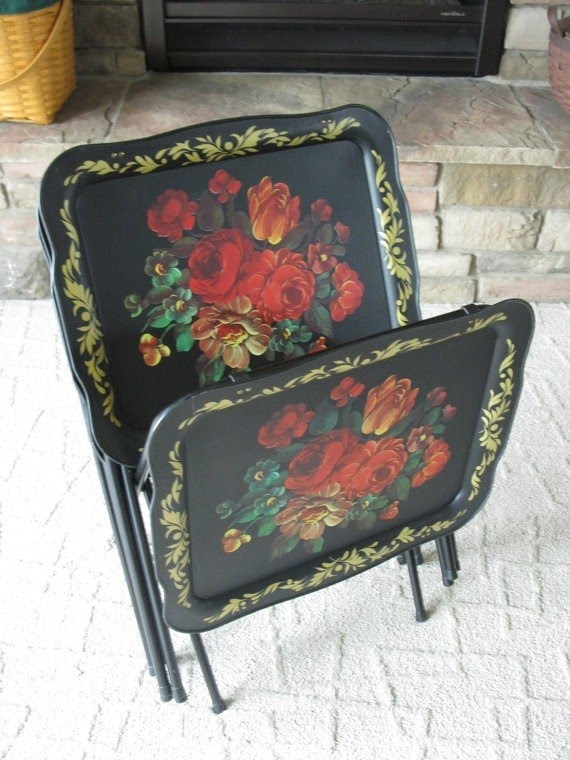 1960s tv tray set with original box