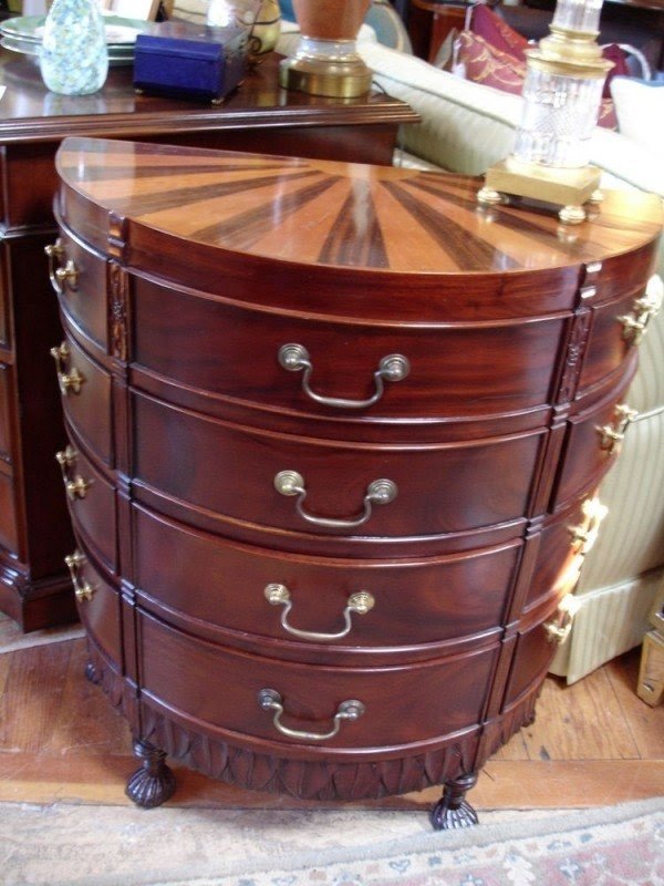 Antique vintage demi lune mahogany table dresser with drawers