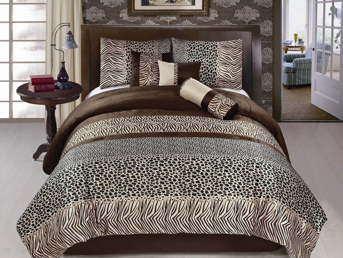 Blue and zebra print bedding