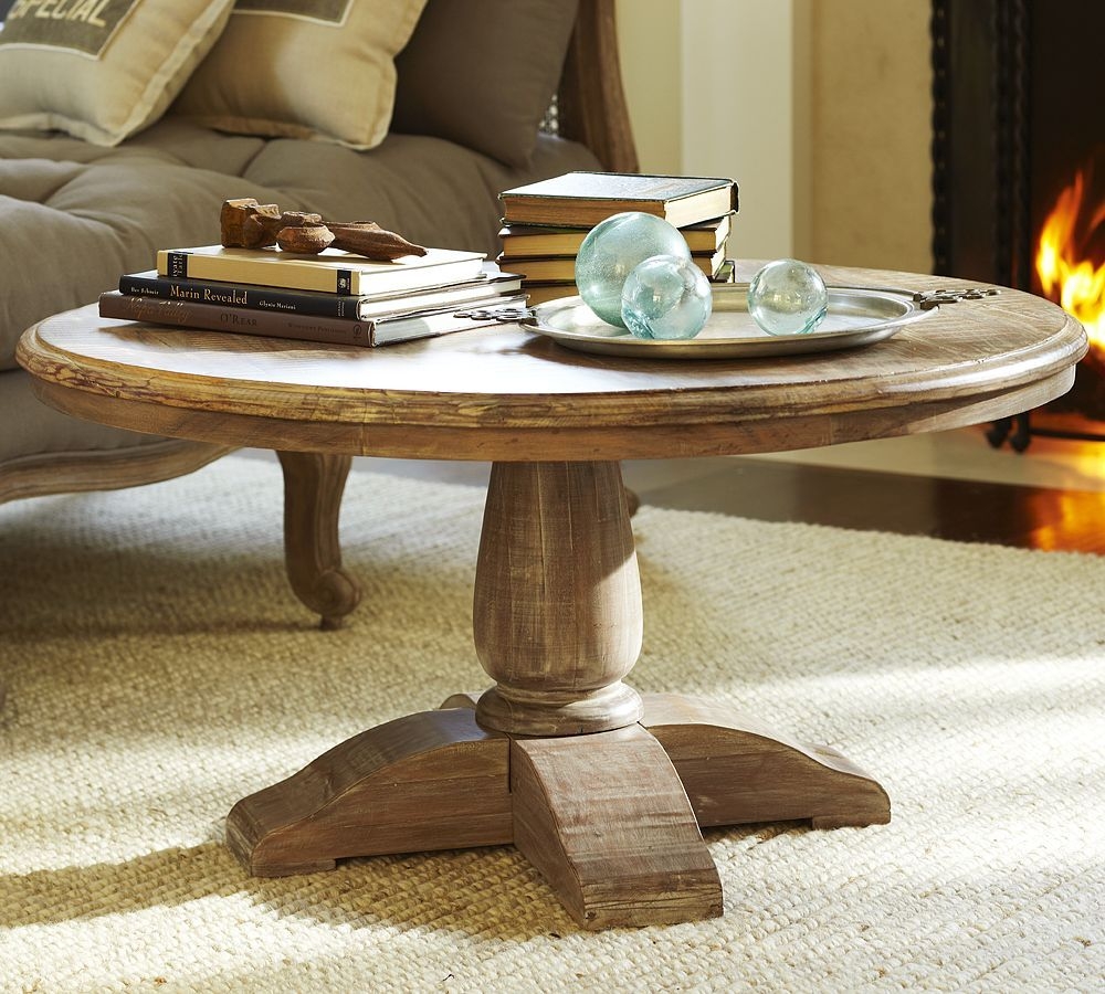 Montebello reclaimed wood round pedestal coffee table
