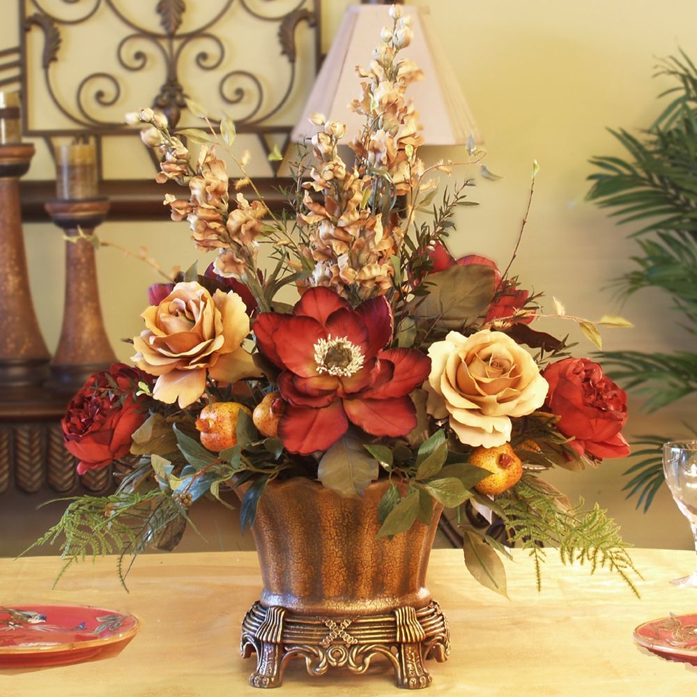 New high quality artificial silk magnolia roses fake flower arrangement