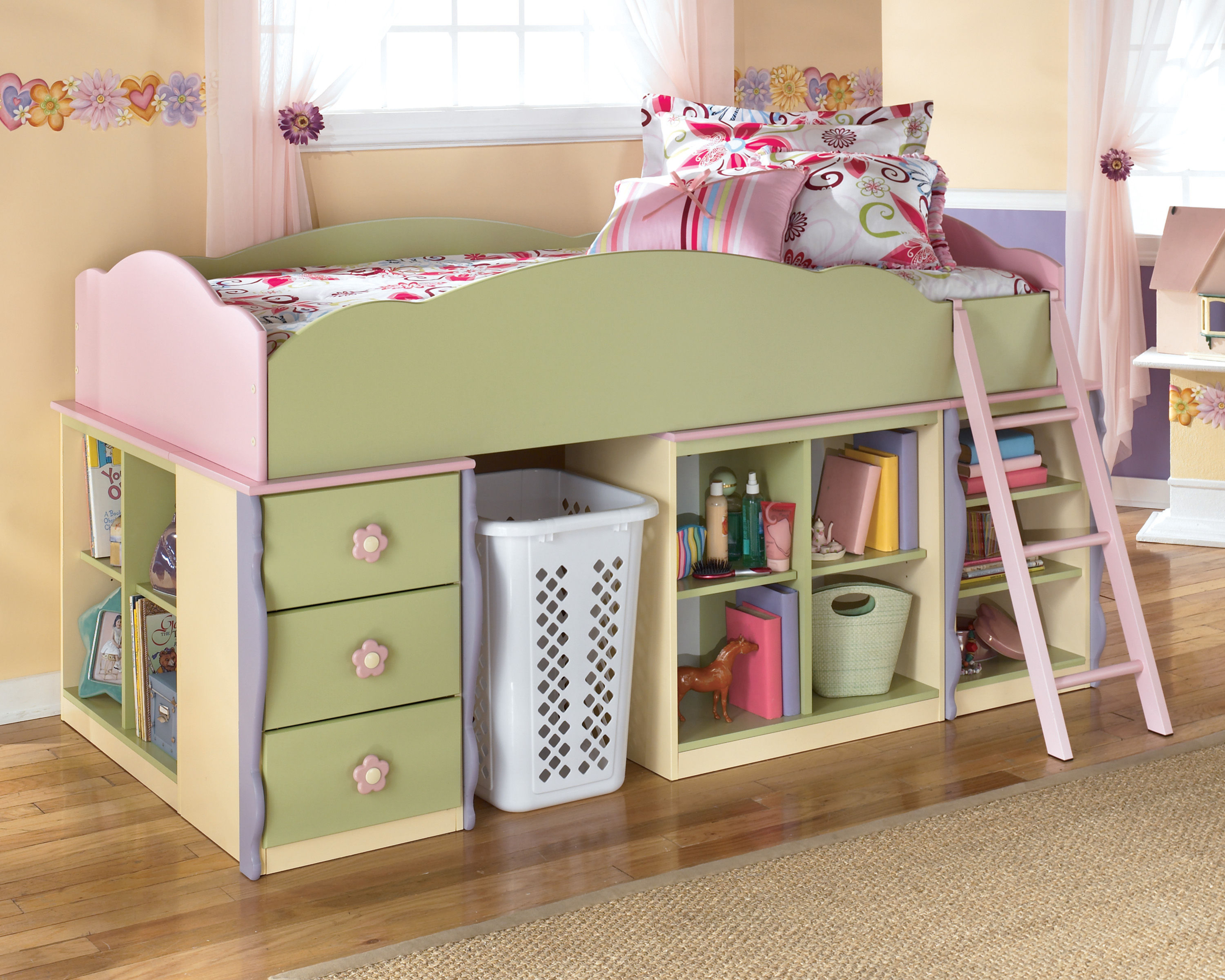 Twin loft bed with storage underneath