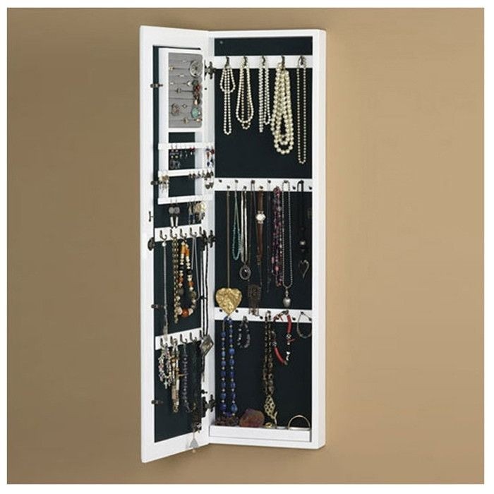 Wall Mount White Jewelry Mirror