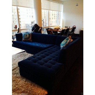 6500 Mitchell Gold Navy Blue Velvet Button Tufted Jordan Sectional Sofa