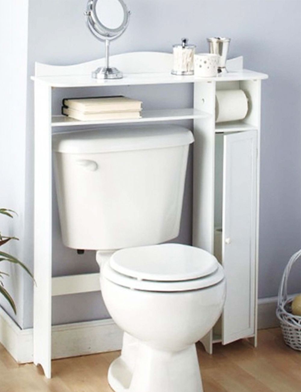 Bathroom wooden over the toilet table shelf storage white walnut