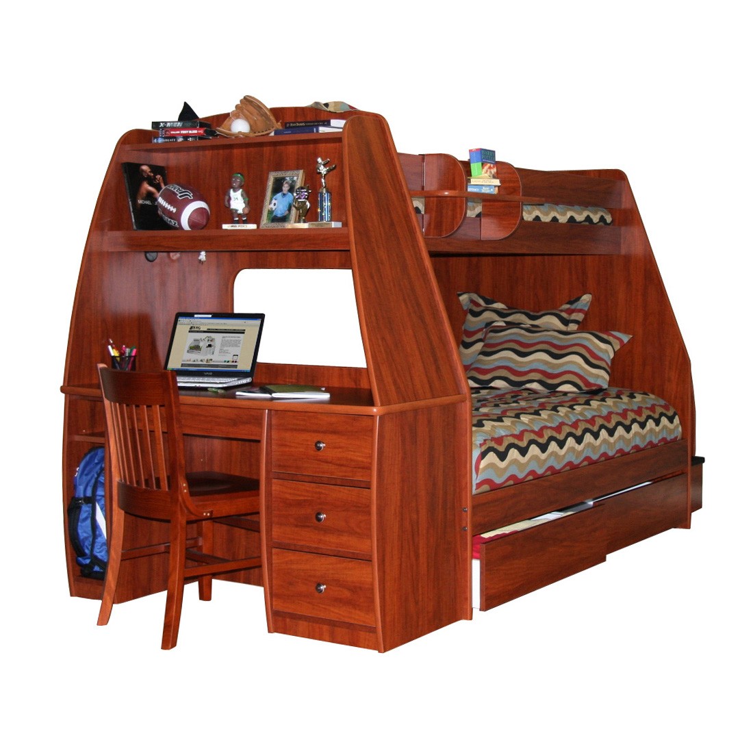 Enterprise Twin Over Full Bunk Bed With Storage Drawers Desk Stairway