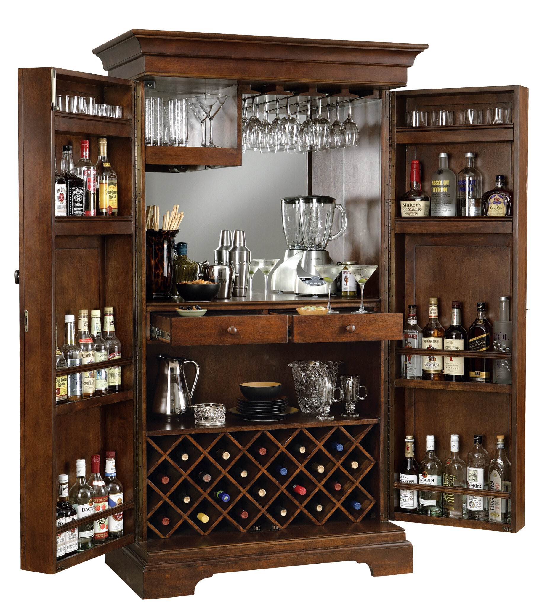 Home bar with refrigerator space