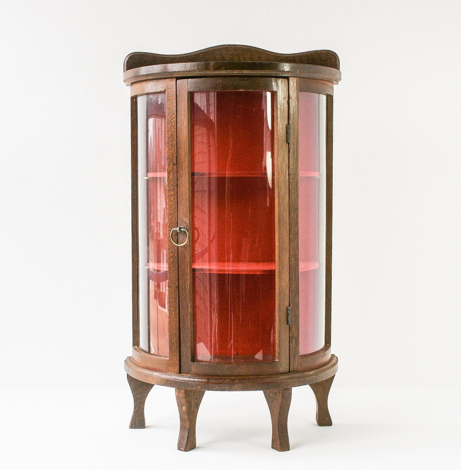 Vintage curio cabinet curved glass and