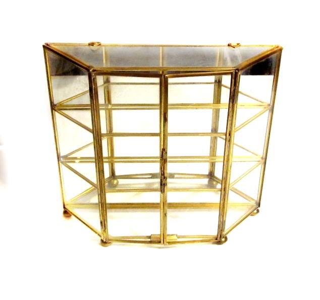 Vintage glass display box brass mirrored