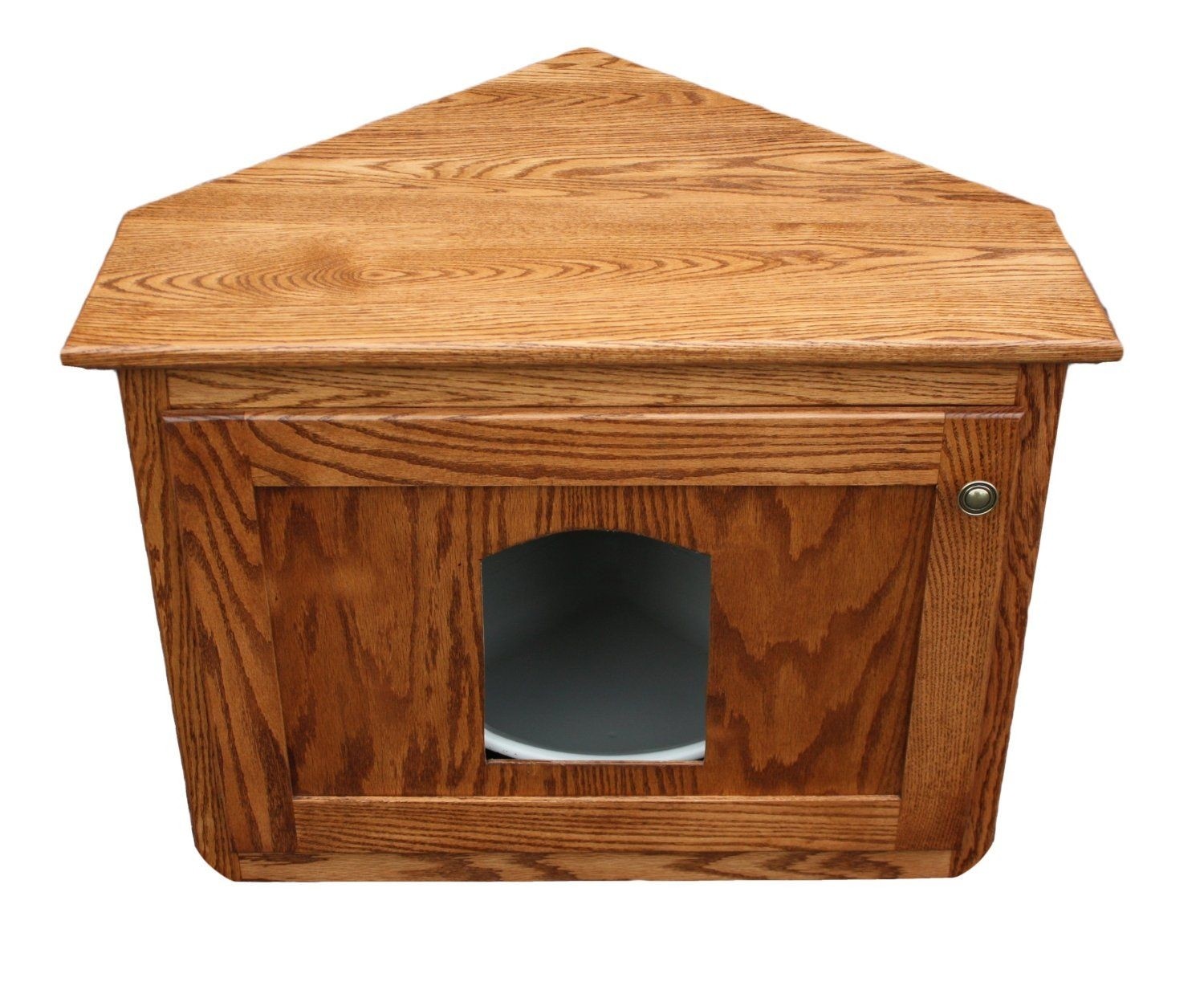 Amish Made Corner Cat Litter Enclosure Oak Wood