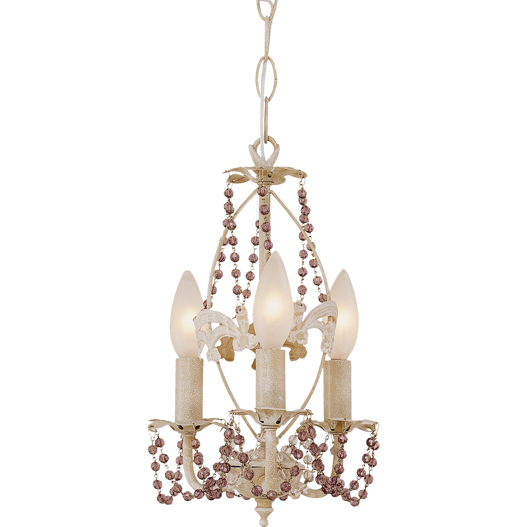 Crystal Flair 3 Light Mini Chandelier with Purple Crystal Beads