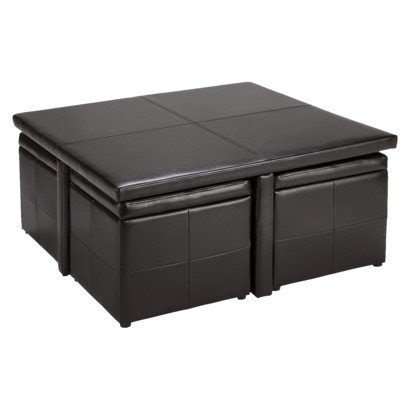 Glass coffee table with ottomans