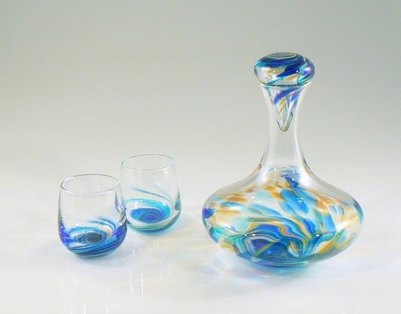 Hand Blown Glass Wine Decanter Set With
