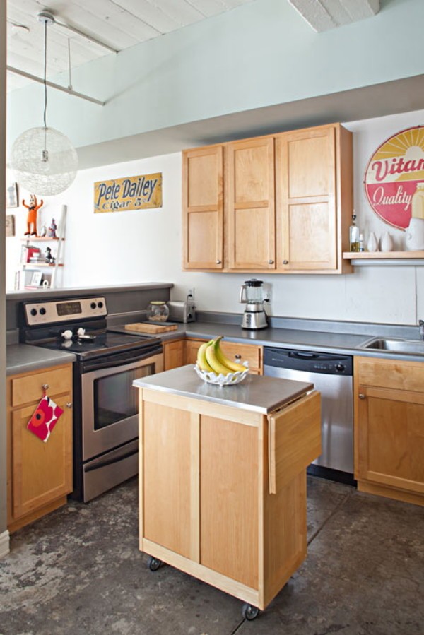 Kitchen island with wheels and drop leaf