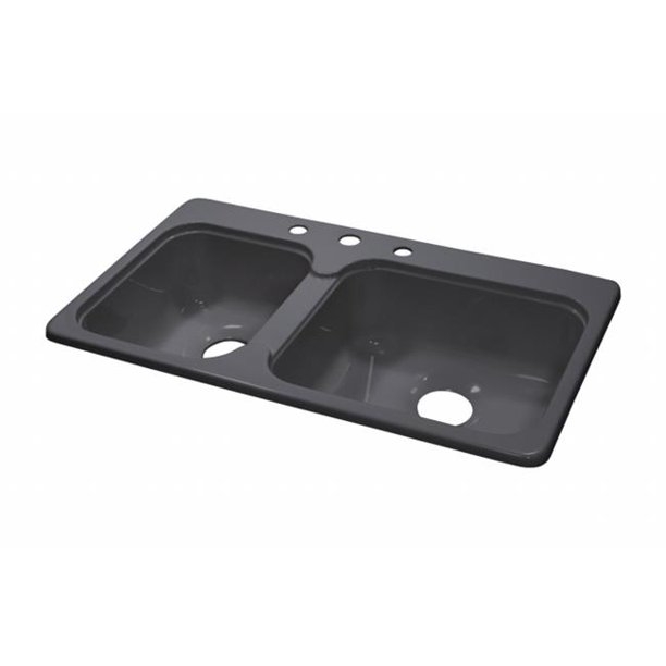 Lyons Industries DKS64C4-3.5 Designer 33-Inch by 19-Inch Manufactured/Mobile Home Acrylic 7.25-Inch Deep Kitchen Sink, Four Hole , Metallic Silver