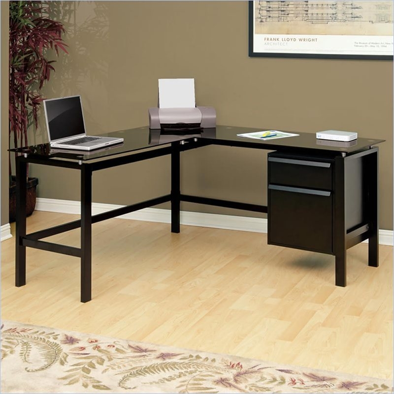 Modern glass desk with drawers