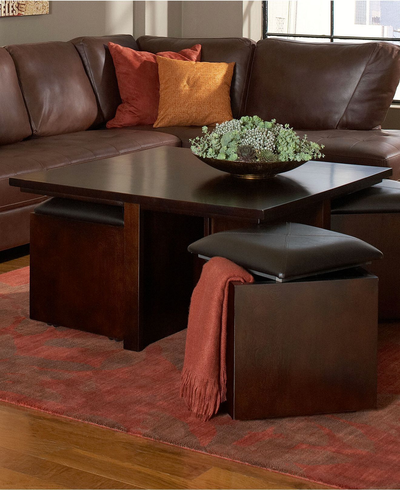 Pelham square cocktail table with four storage cubes 1