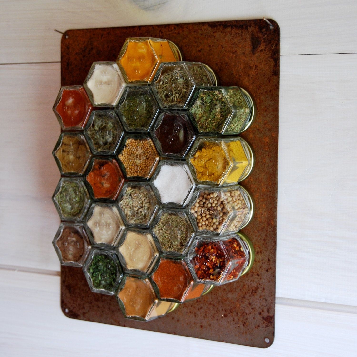 Rustic custom magnetic spice rack set of