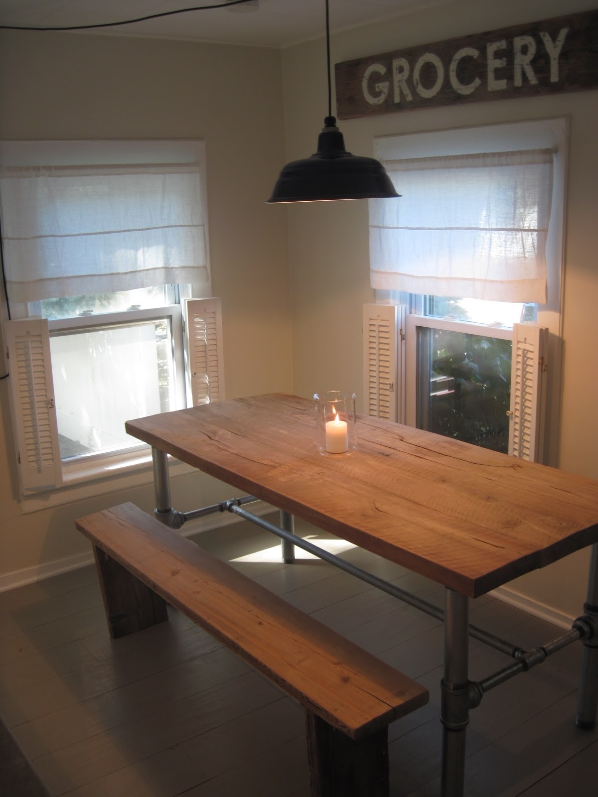 Rustic wood and metal dining table