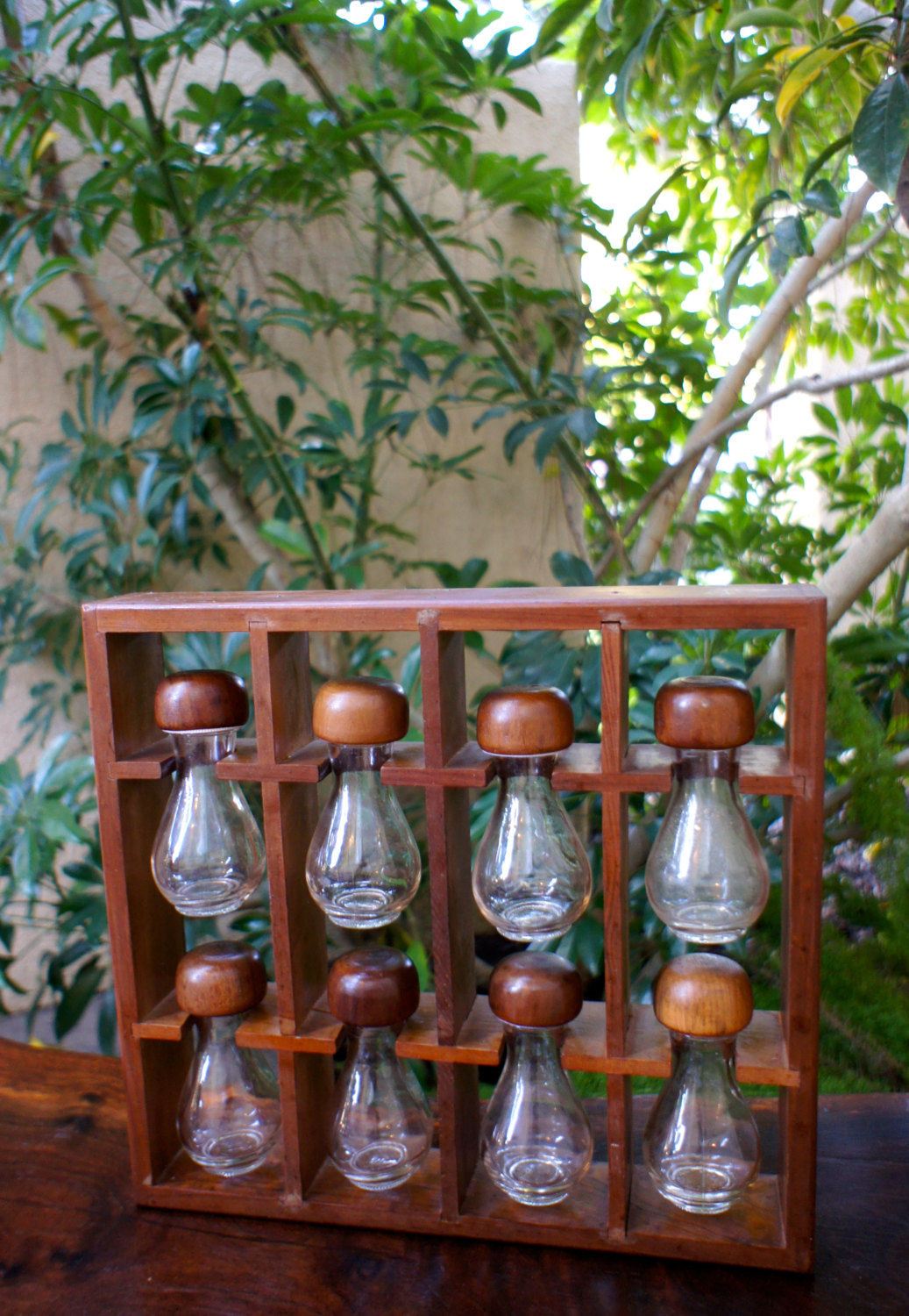 Unique wooden mid century modern spice