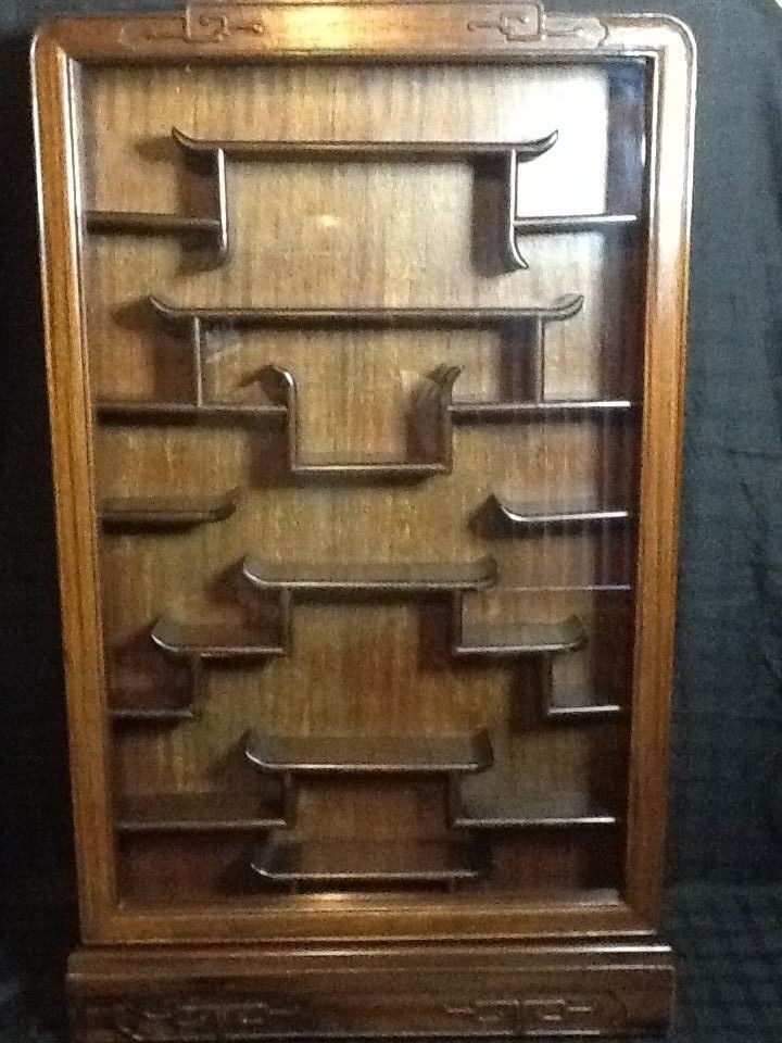Antique Chinese Rosewood Wall Mount Curio Cabinet 37 5in H X 23in L X 4 5in D