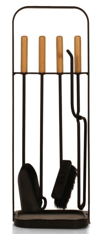 Austrian wrought iron birch handled fire tools