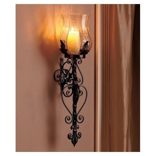 Metal Wall Sconce Set 2 Black Candle Holder Hurricane Vintage Scrolled Votive