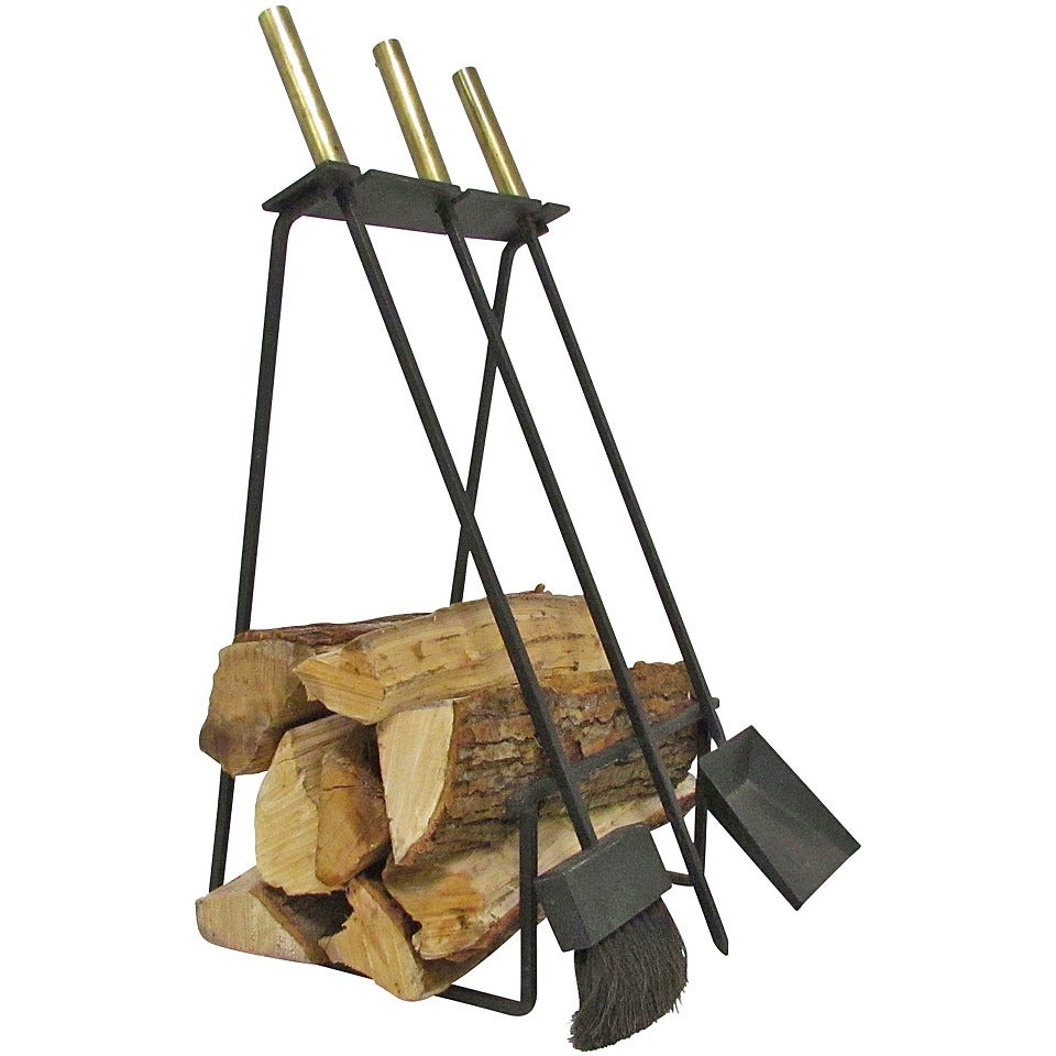 Mid century modern fireplace tools log holder circa 1960s
