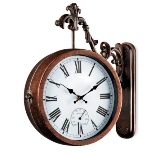 Two sided clock thermometer with wall bracket 1