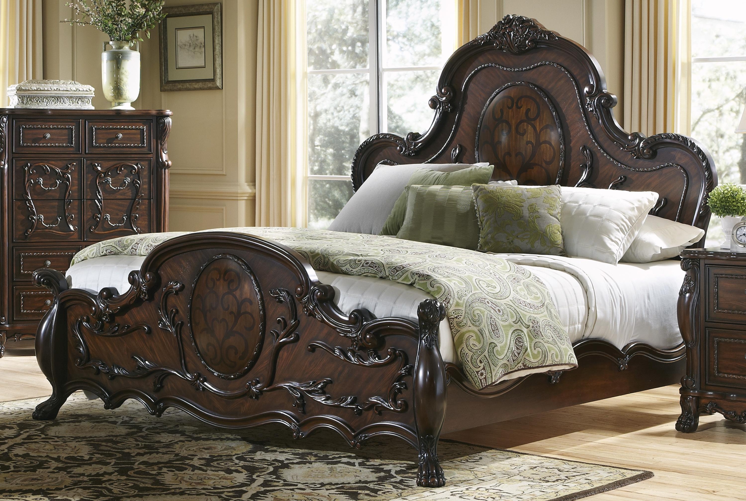 Vintage collection queen king size panel bed in cherry finish
