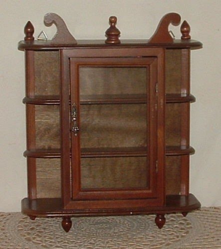 Vtg Small Wood Glass Curio Cabinet Wall Mount Hang Table Top Display Shelves