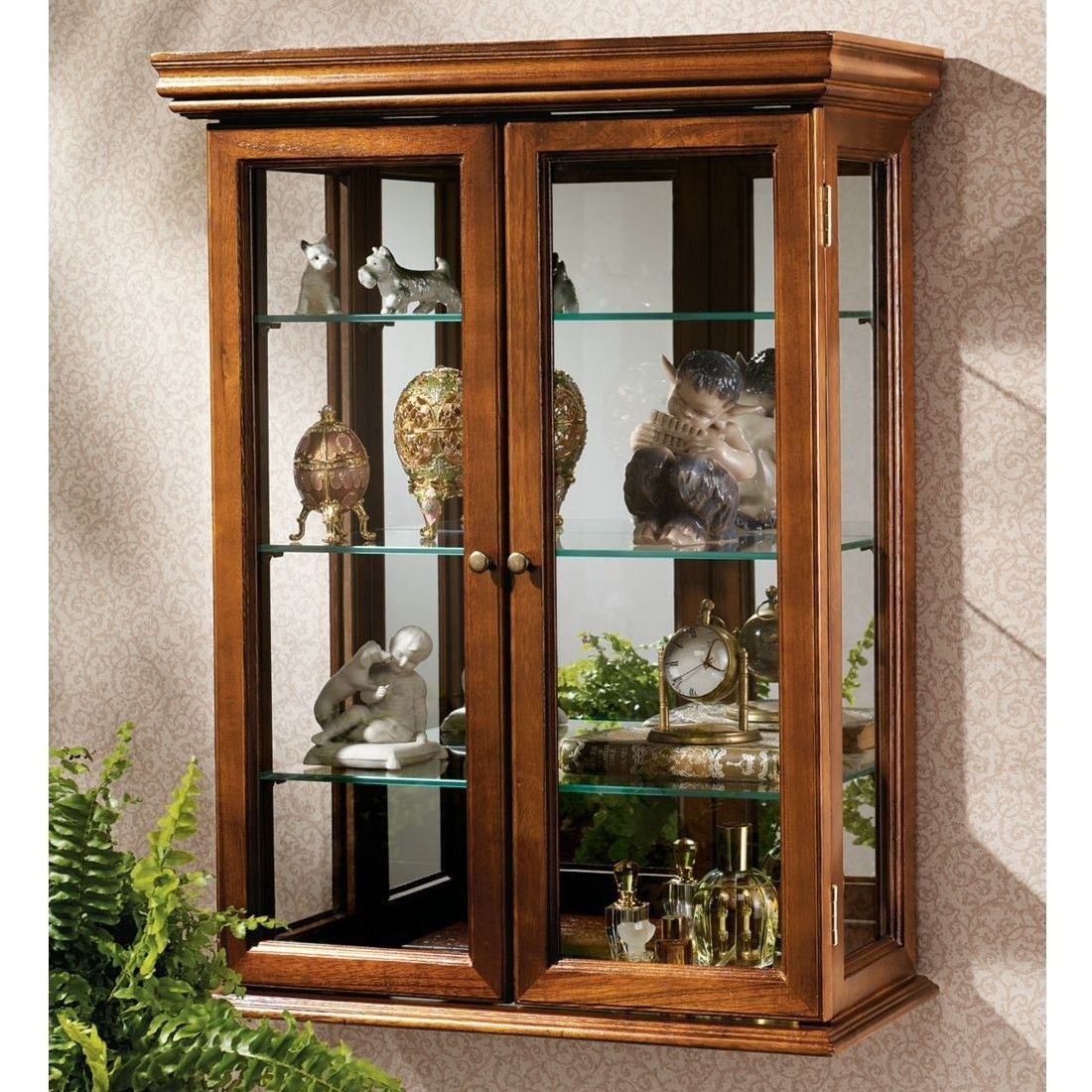 Wall mounted style display dining furniture mirrored curio cabinet 2