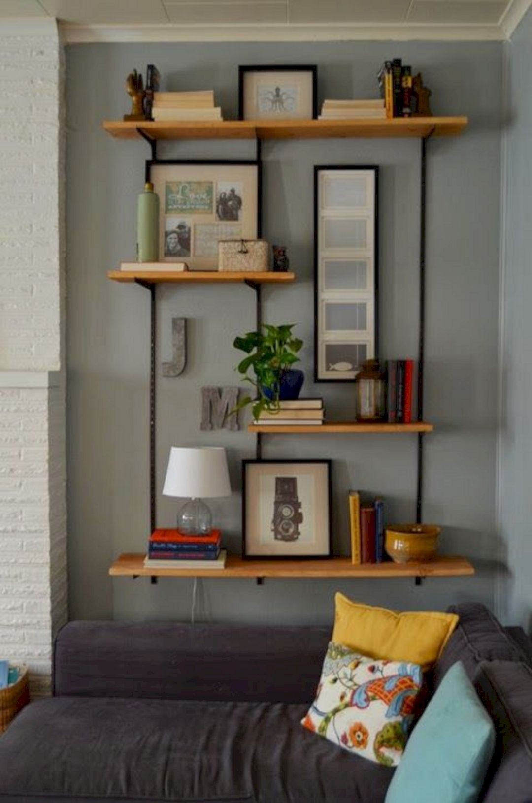 Wall mounted wood shelves