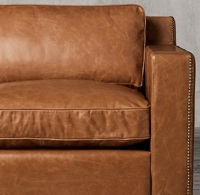 Collins leather left arm sofa chaise sectional with nailheads