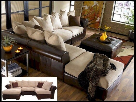 Leather and fabric sectional sofa