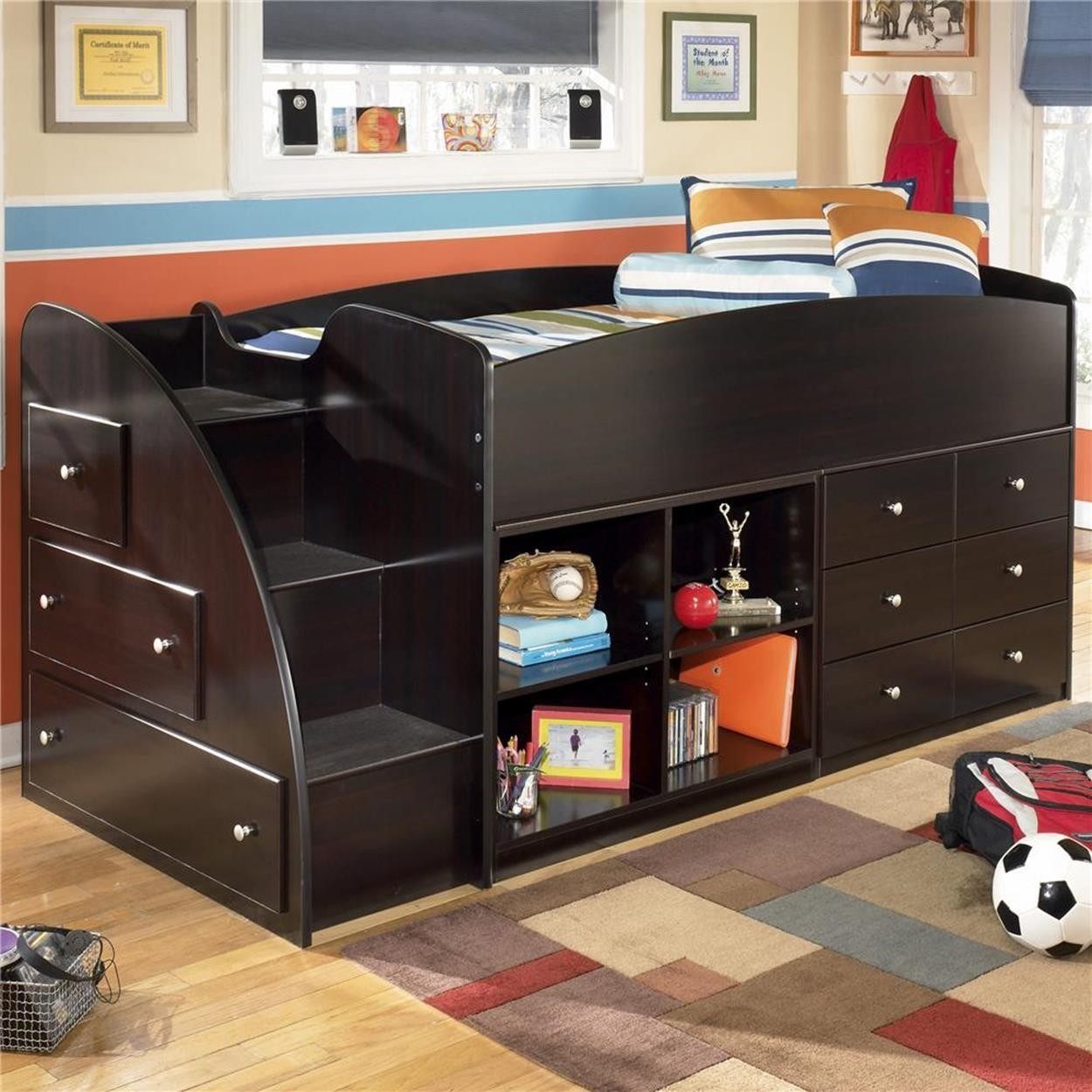 Twin loft bed with storage underneath