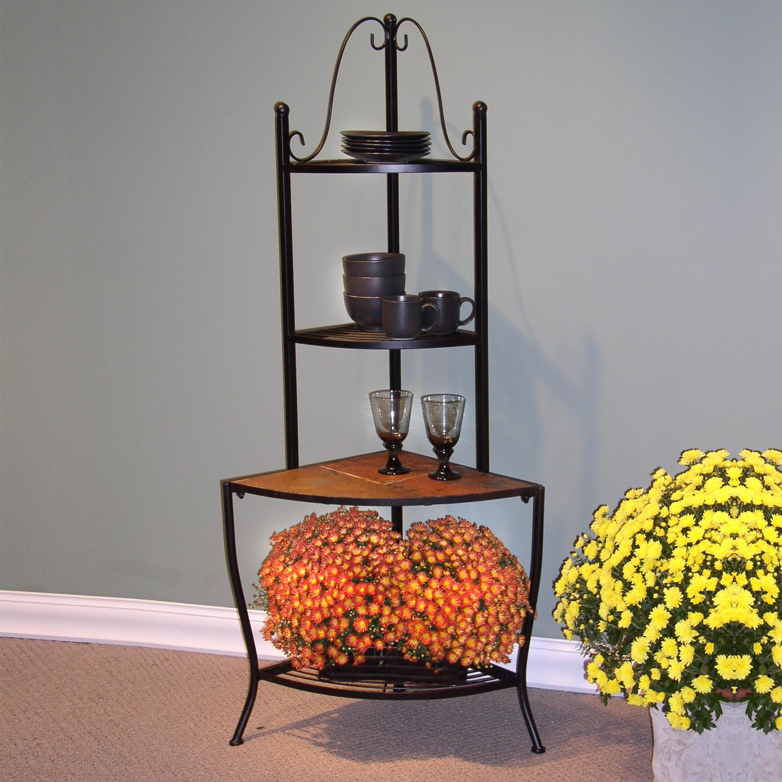 4D Concepts Corner Bakers Rack with Slate Top