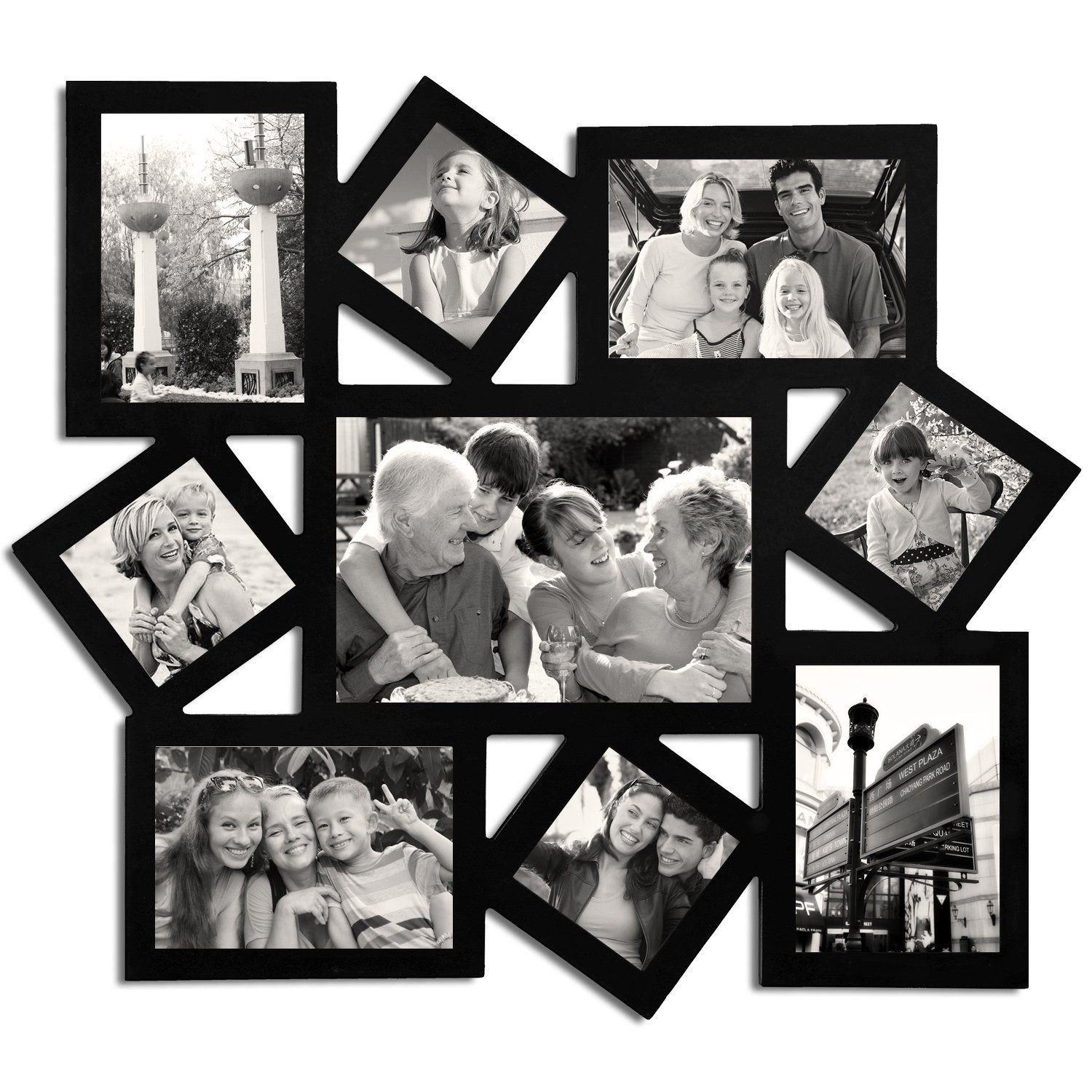 Adeco 9-Opening Decorative Wood Collage Wall Hanging Picture Frame, Black