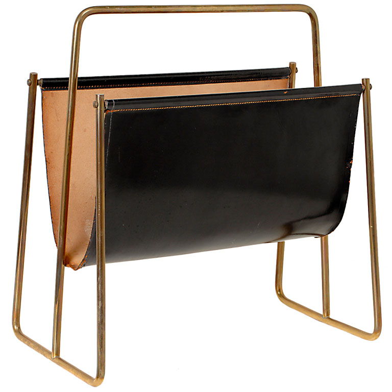 Brown leather magazine holder
