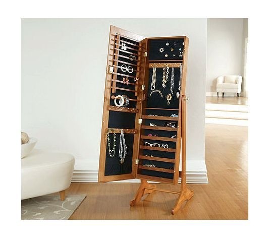 Cheval mirror floor standing jewelry armoire cabinet locks black