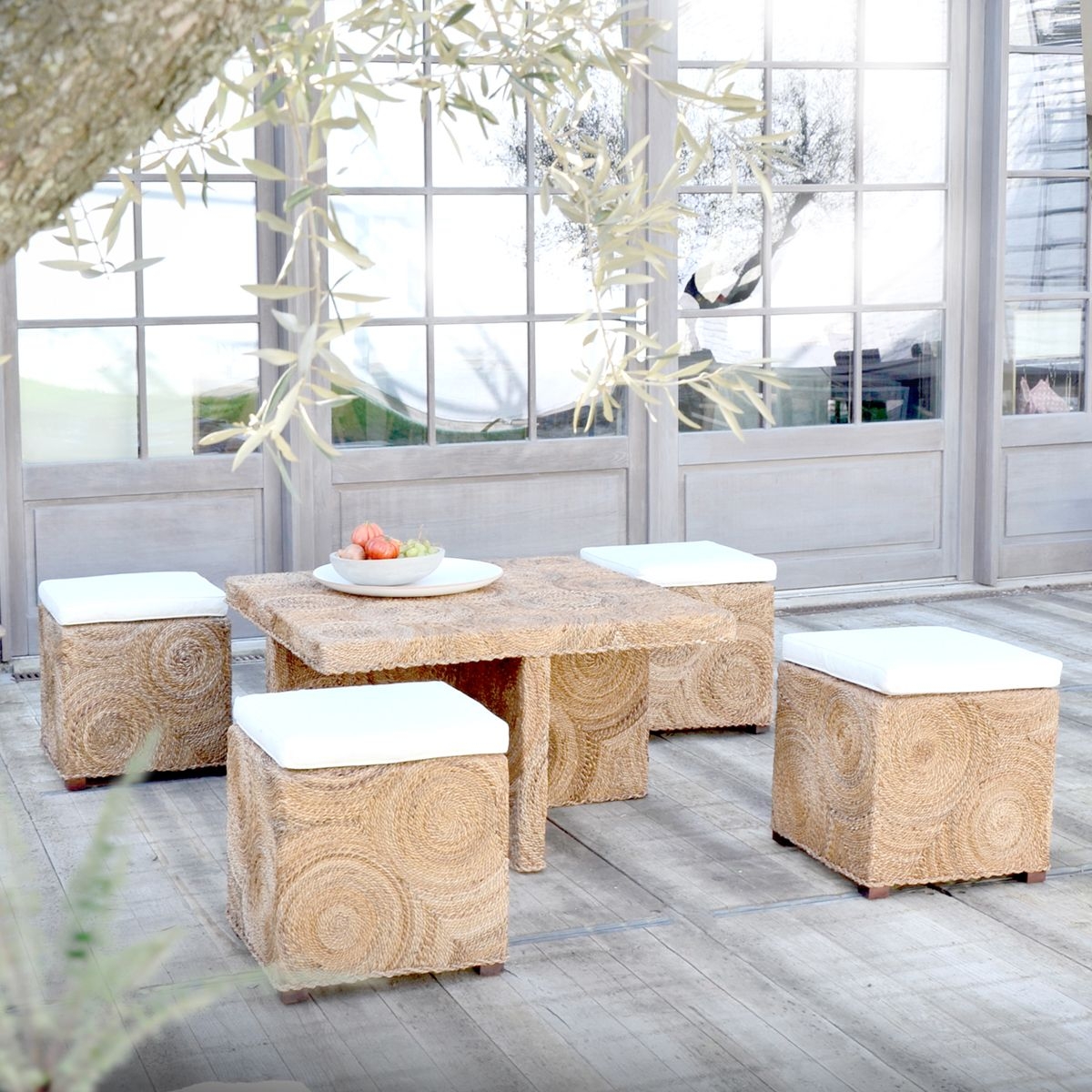 Coffee table with ottomans underneath 2