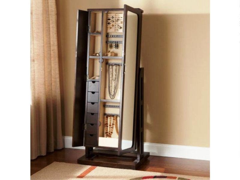 Floor standing mirror jewelry armoire